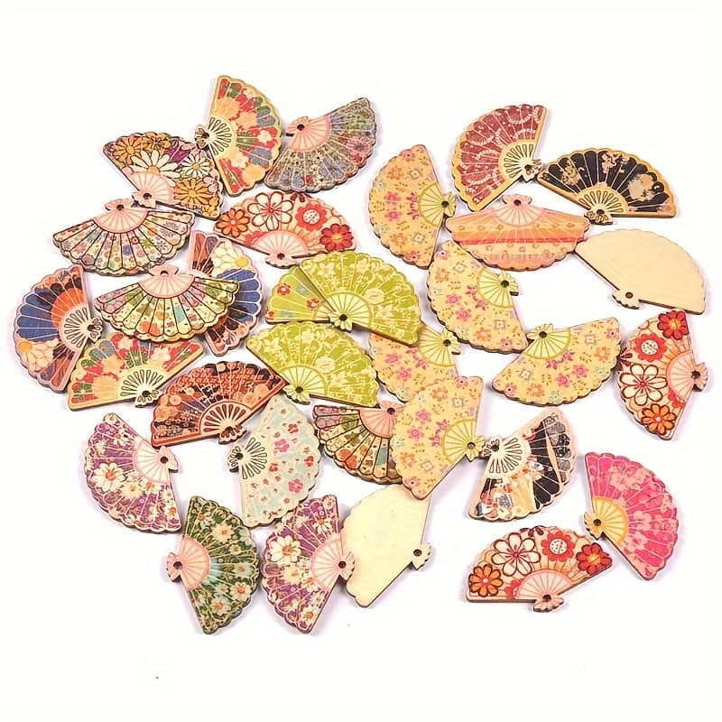 TEMU 20pcs 4.8*2.95cm Multicolor Wooden With Hole Wood Pendant (random Mixed Print) Handmade Creative Hair Clip Decoration Additions Wooden Ornaments
