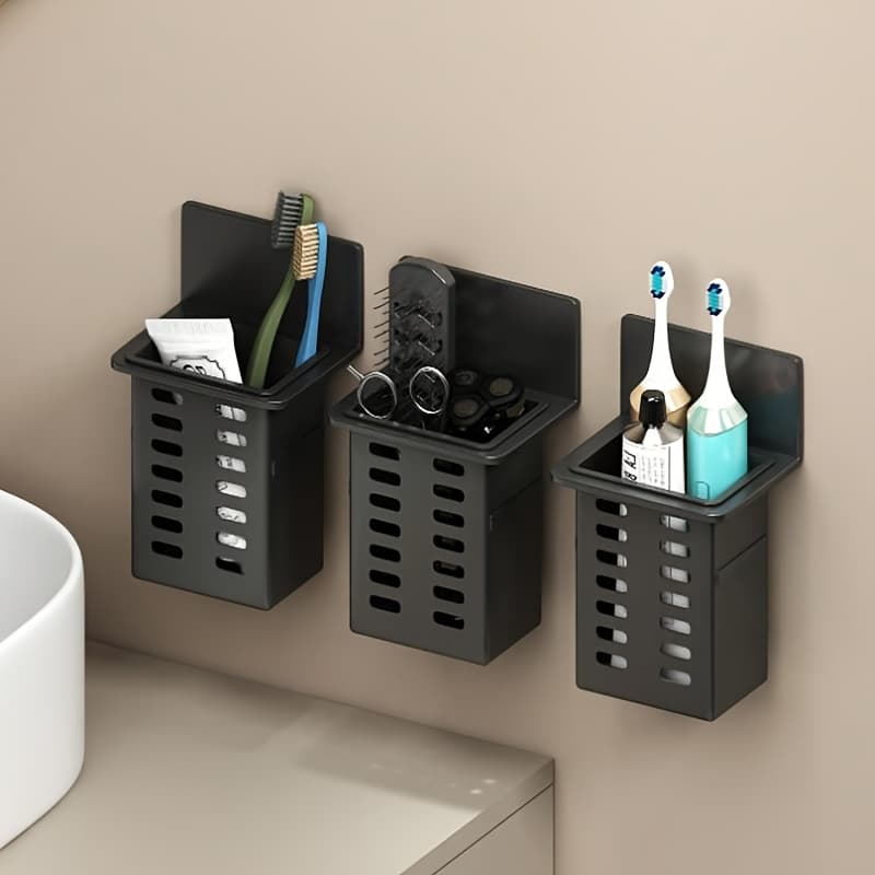 TEMU Toothbrush Holder, Wall-mounted Toothbrush Storage Rack For The Bathroom, Bathroom Organization Shelf, Multifunctional Toothpaste And Toothbrush Box, Bathroom Additions