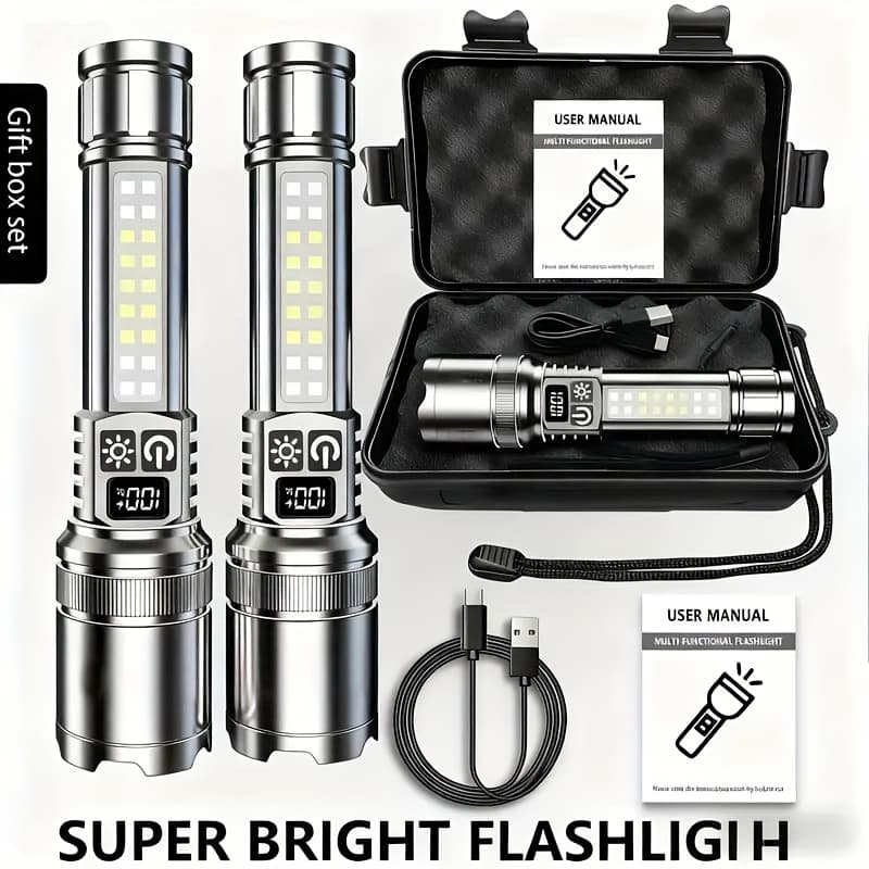 TEMU 2pcs Led Flashlight High , Rechargeable Flashlight With , 5 , Flash Light For Camping Essentials, Outdoor, Home, Survival Gear, , Light, Powerful Torch, Campers And