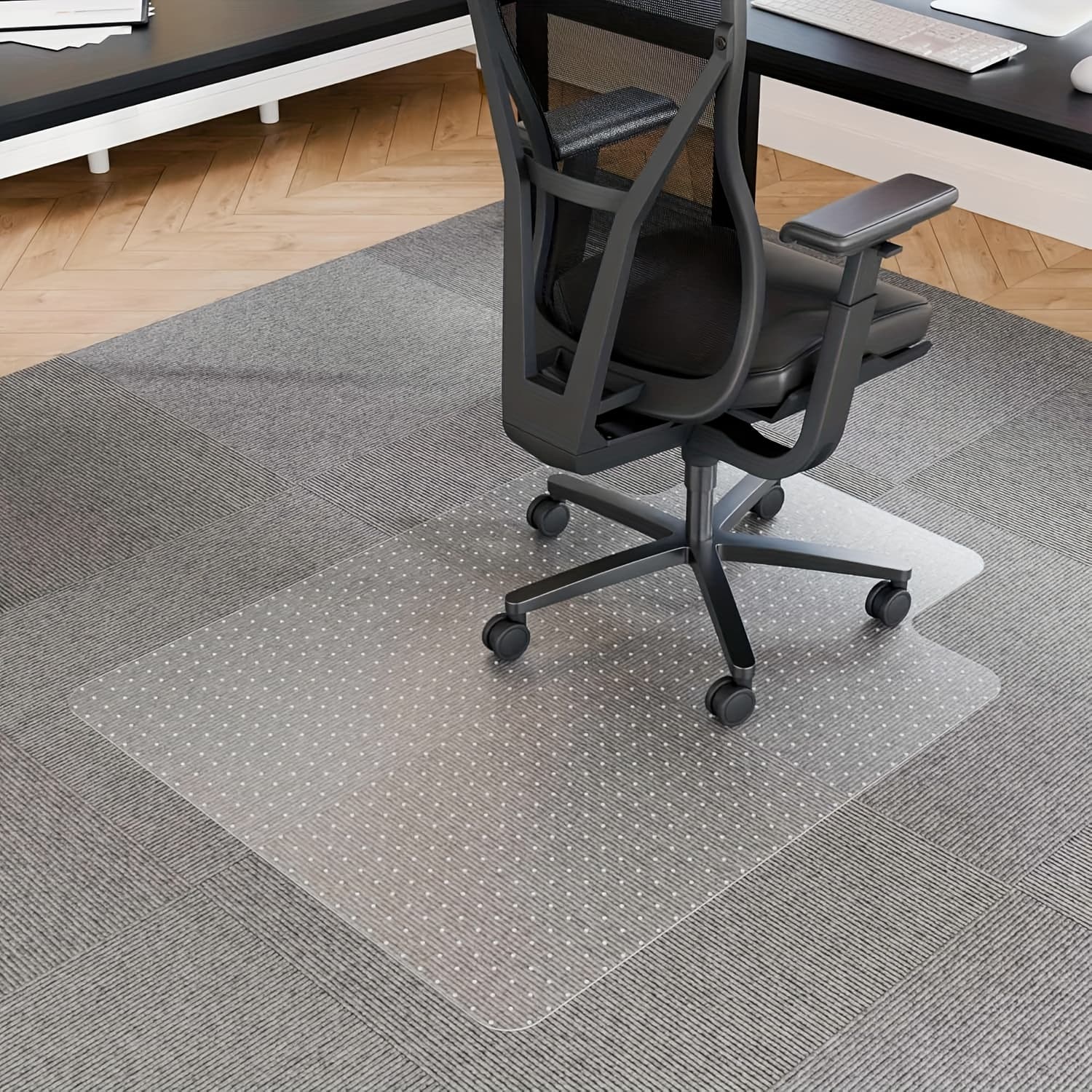 TEMU 1pc 36"x48" Non-slip Office Chair Mat For Carpet, Slip , For Hardwood & Tile Floor, Clear 1.5mm Thick Floor Protector, Rolling Computer Chair Mat For Work, Office, Home