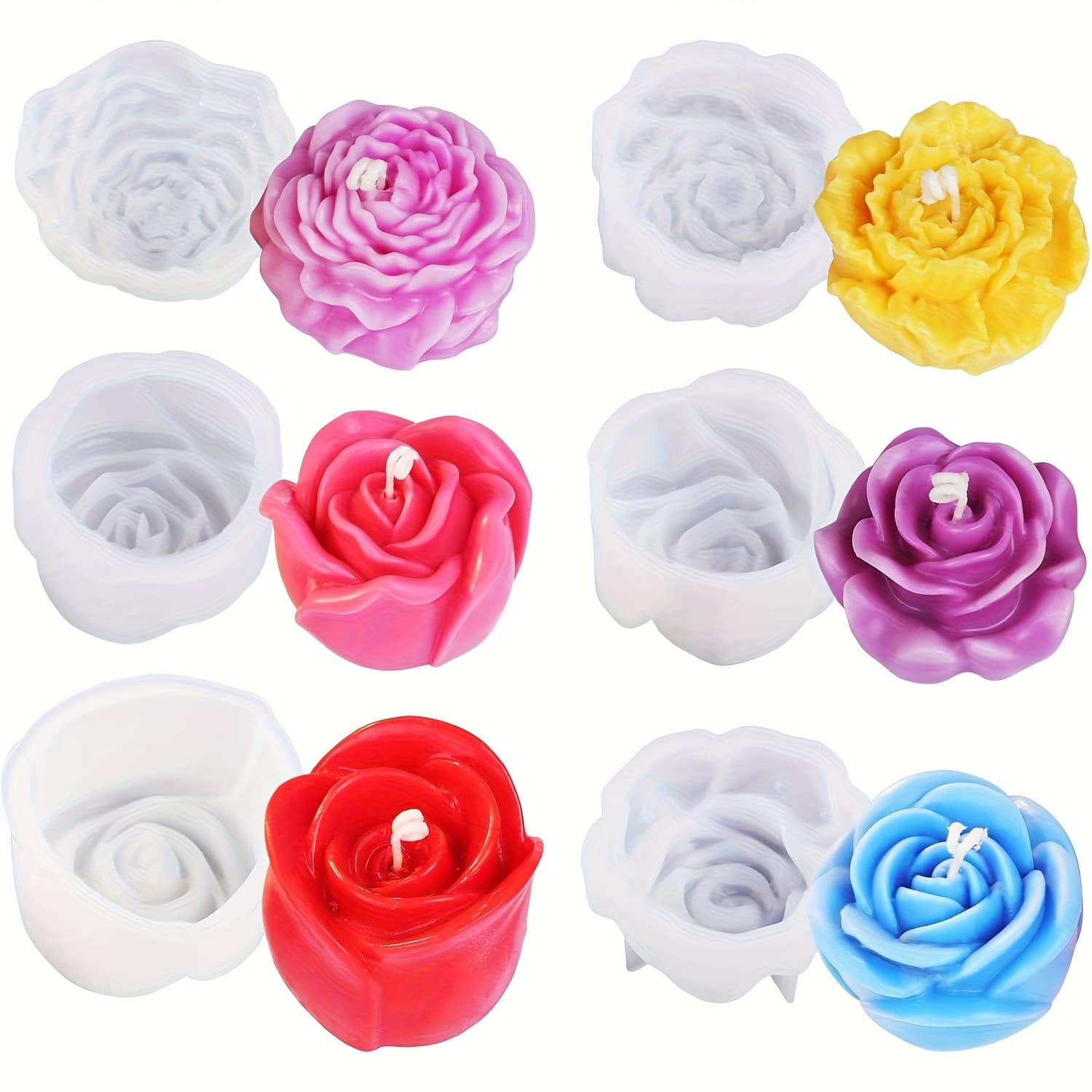TEMU Flower Molds For Candle Making, Flower Candle Making Molds Including 6pcs Flower Silicone Candle Mold, Silicone Molds For Epoxy Resin