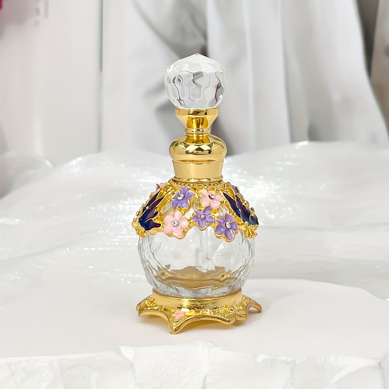 TEMU 15ml Vintage Embroidered Multi-colour Tattoo Perfume Bottle, Travel Essential Oil Dispenser Bottle With Diamond Pattern On Glass Body (no Perfume, Empty Bottle Only)