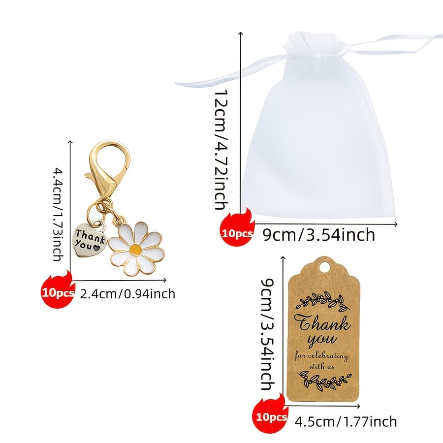 TEMU 30pcs White Daisy Heart Keychain Set Includes 10 Keys + 10 Thank You Cards + 10 Organza Bags, Keychain Bag Kit Ideal Thank You Gifts For Teachers, , , Parents | Fashion Additions, Ideal Gifts