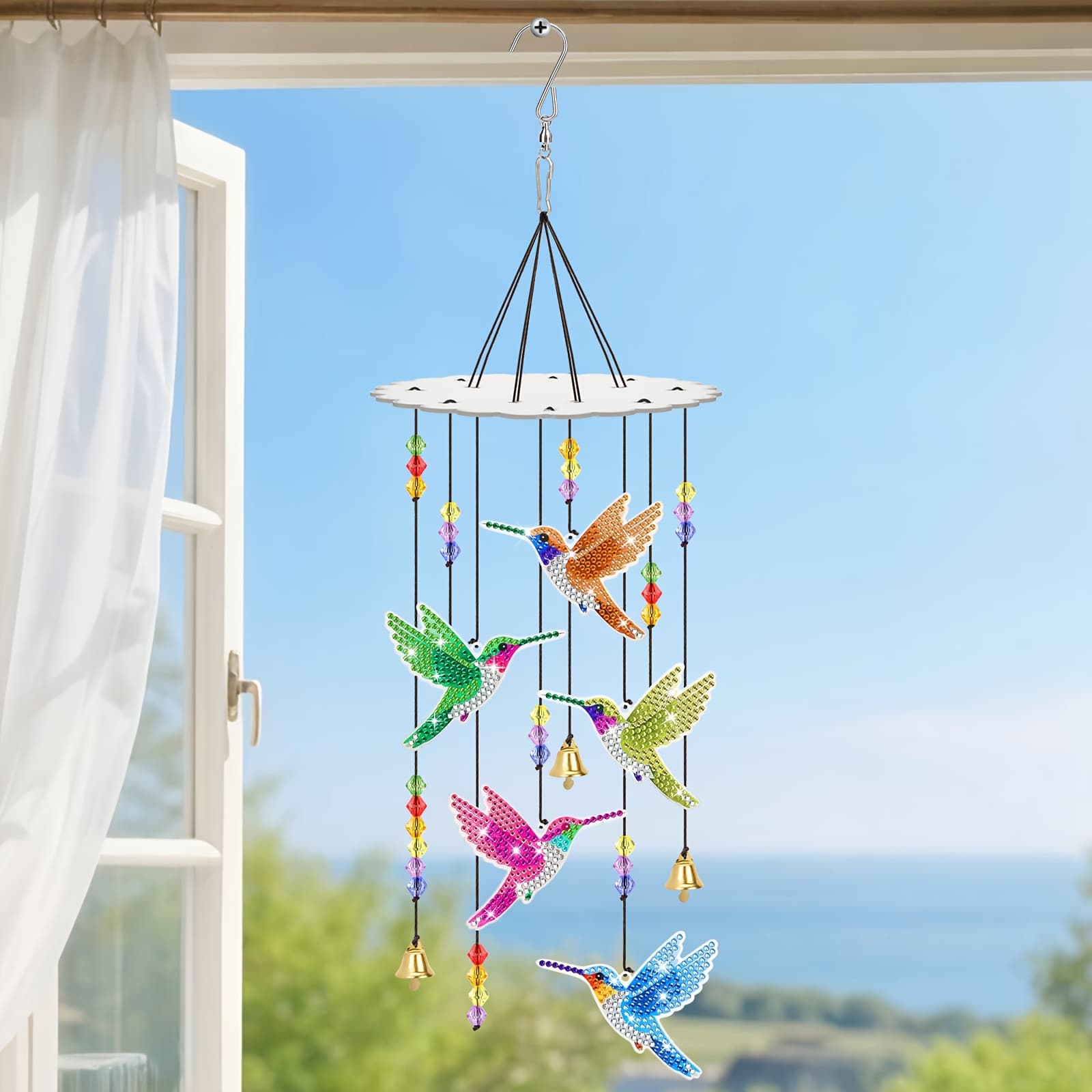 TEMU Diamond Chimes, Diy Double Sided Diamond Painting Wind Chimes, Hummingbird Theme Hanging Wind Chime For Home Garden Window Decor, Wind Chime Making Kit,