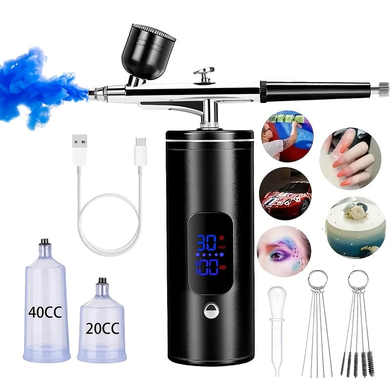 TEMU Portable Mini Airbrush Set - 0.3mm Precision Airbrush For Nail Art, Tattoo, Crafts And Cake Decoration With Usb Rechargeable Battery