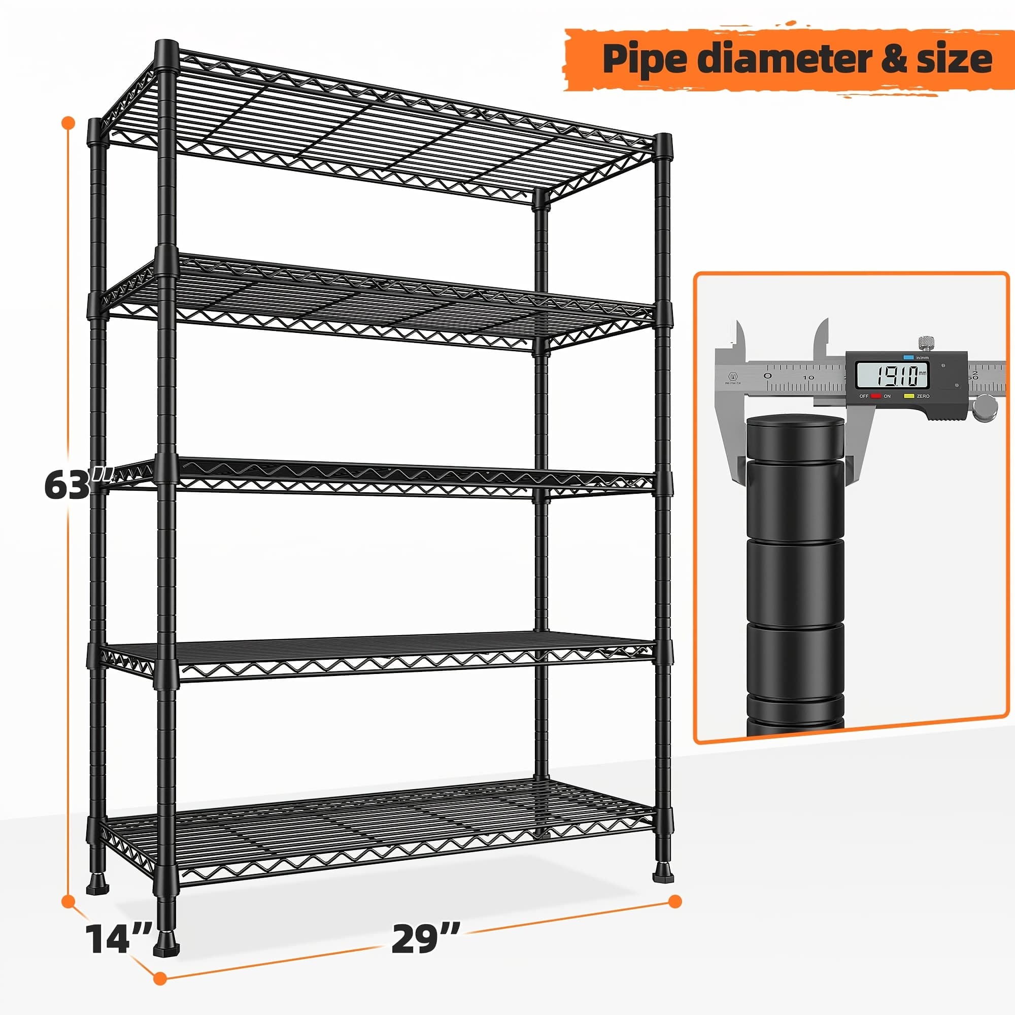 TEMU Reibii 45.8'' Shelving Unit, 5 Tier Adjustable Metal Storage Shelves For Kitchen Pantry Office Wire Rack Metal Shelving Unit For College Dorm School, 45.8" W X 71" H X 17.2" D, Standing Shelf