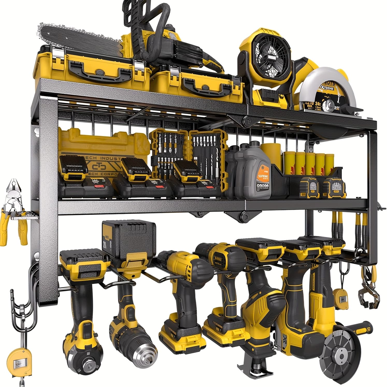 TEMU Heavy-duty Metal Wall-mounted Power Tool Organizer With Charging Station & Battery Holder - Drill/saw/nailer Tool Shelf, Drill , Garage Workshop Storage Rack, Easy (space-saving), Storage Racks