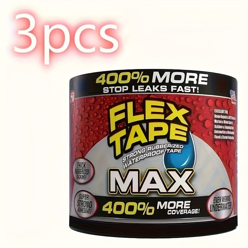 TEMU 3rolls Waterproof Flexible Tape - Waterproof Capacity, Super Rubber, Suitable For Indoor And Outdoor Use, Perfect For Homes, Rvs, Roofs, Pipes, Swimming Pools