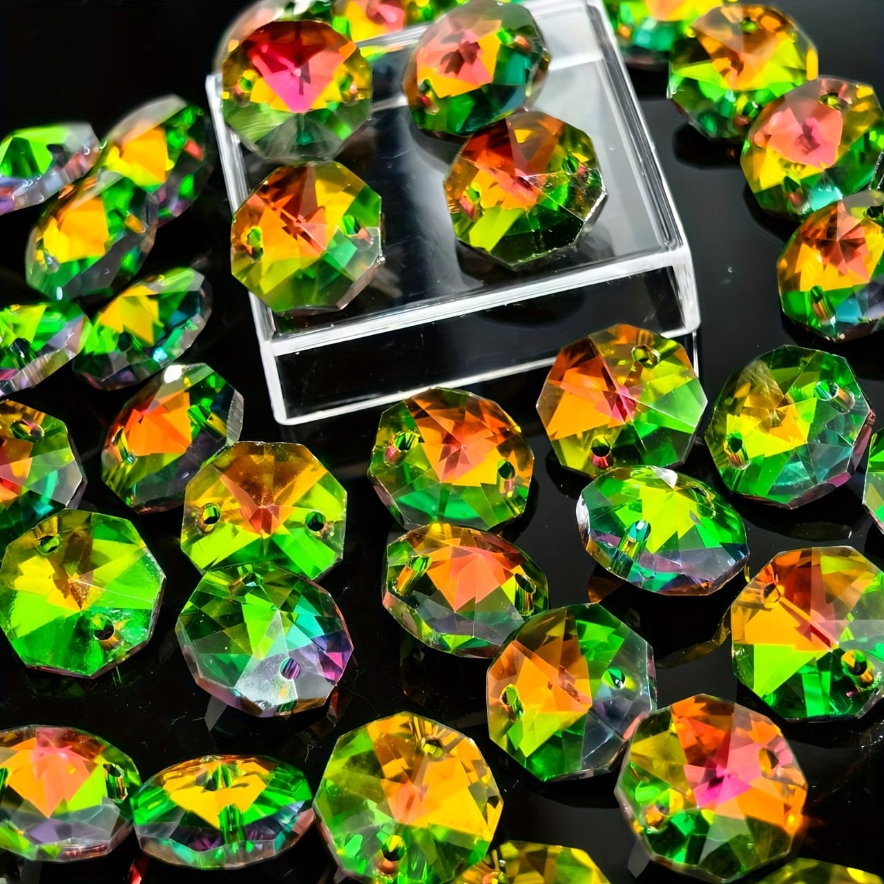 TEMU 50pcs 14mm Premium Imported Glass Beads - Octagonal Chandelier Decor, Suitable For Garden, Wedding And Holiday Decorations