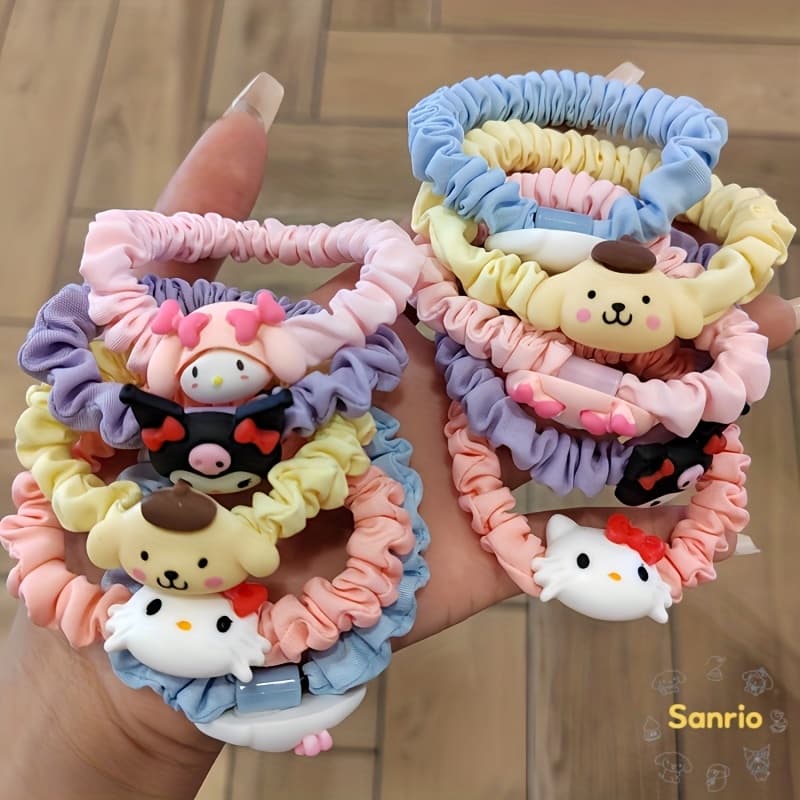 TEMU 10pcs Cartoon Ties Hair Rings, Elastic Bands, Suitable For, Women's Hairstyle Decoration, Hello Kitty, My Melody And Black Cat Designs, Ideal Gift For