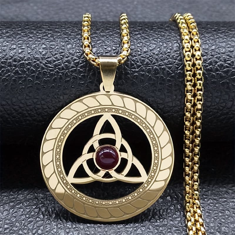 TEMU Celtic Necklace For Women Men Silvery Stainless Steel Stone Necklaces Jewelry Collar N8064s02