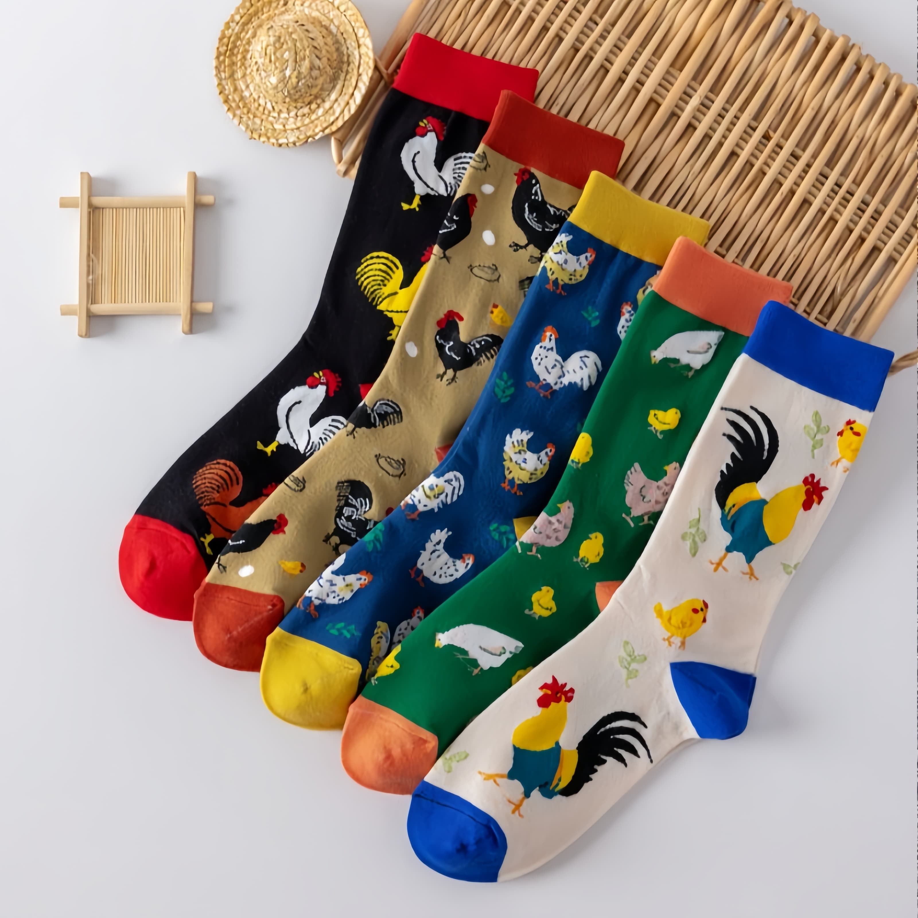 TEMU 5 Pairs Of Fashionable And Trendy Beautiful Chicken Pattern Print Women's Socks, Lightweight, Soft And Comfortable Socks With Elastic Feet, Suitable For Casual Sports And Daily Wear