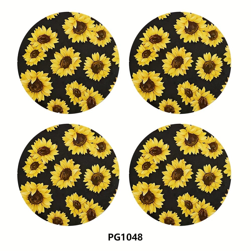 TEMU 4pcs Sunflower Flower Car Cup Mat 2.75-inch Round Car Interior Cup Decoration Water Cup Mat Car Cup Mat Car Water Cup Stand, Beverage Mat Flower Sunflower Cup Mat, Gift For