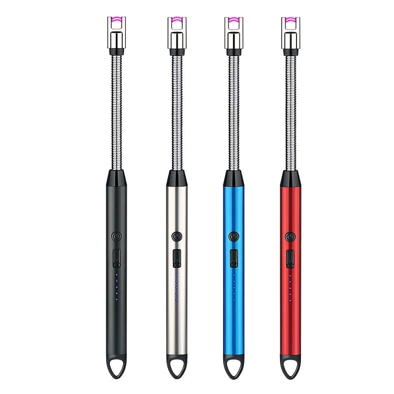 TEMU 4pcs Candle Lighter, Electric Lighter Arc Windproof Flameless With 360° Flexible Neck & Safety Switch & Display, Lighter For Bbq, Grill, Camping, Fireplace, Stove