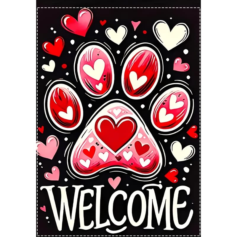 TEMU 1pc Cute Paw Print Flag, Colorful Heart And Paw Pattern, Double-sided Durable, 12 X 18 Inches, Suitable For Yard, Lawn Farmhouse, Garden Decor, Valentine's Day Decor, Wedding Decor, Flag