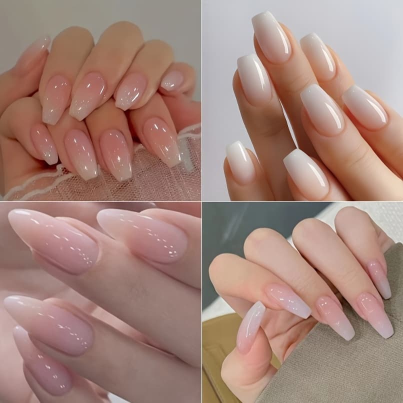 TEMU 96pcs Press On Nails Medium Almond, Spring Summer Nude Glue On Gel Nails, 24pcs Short Stiletto Acrylic False Nails Kits Reusable End Full Cover Stick On Nails For Women Gift