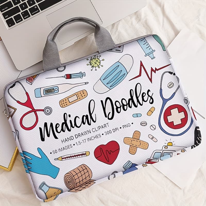 TEMU 1pc, 2 Styles, Medical Supplies Printed Laptop Bag Soft Laptop Fabric Cover Suitable For 14 Inch Laptop Soft Cover Laptop Cover Tablet Cover Laptop Zipper Cover Fixed Laptop Bag