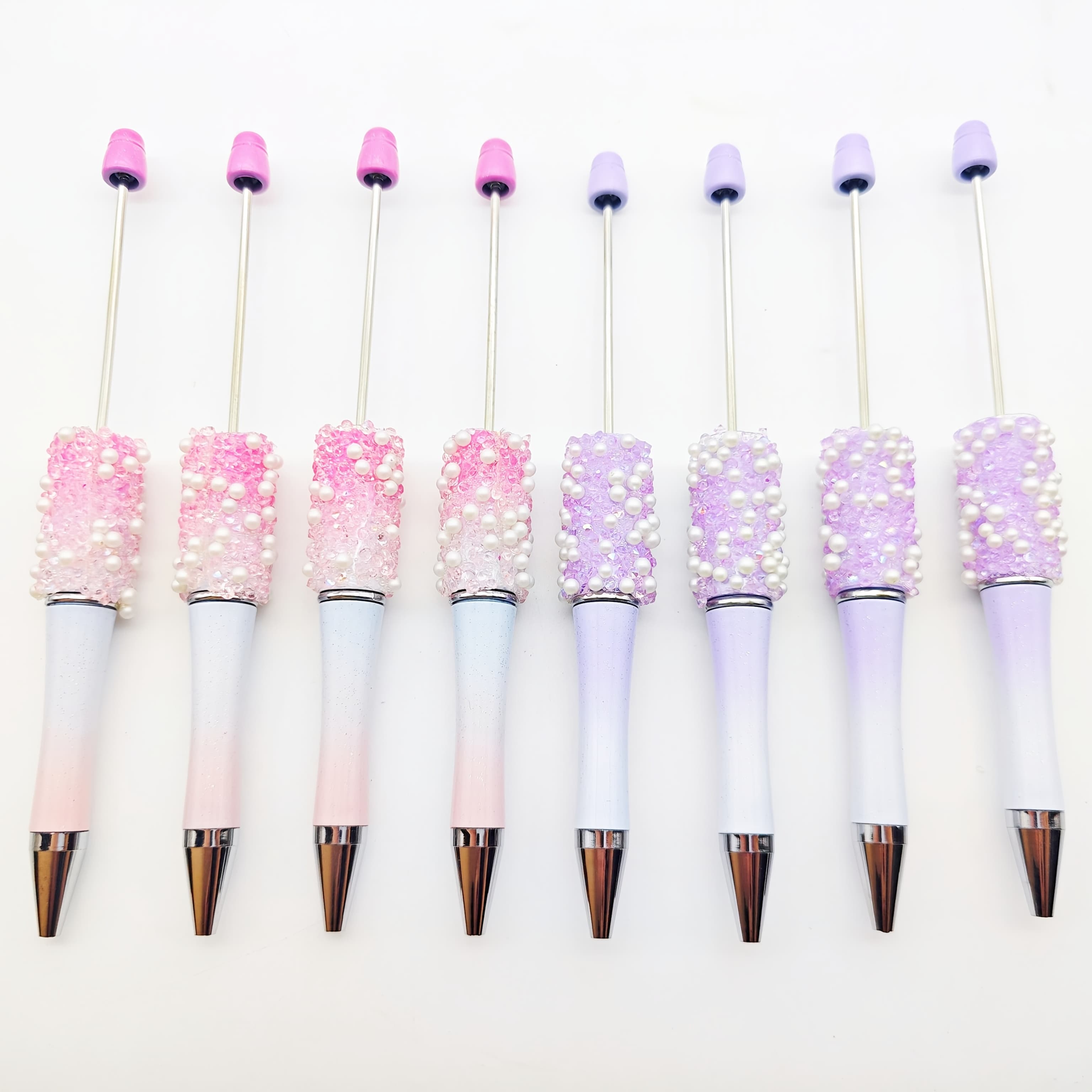 TEMU 8pcs Gradient Pink-purple Bead Pen Set - Smooth Writing With Metal Nib, Cute Decorative Stationery, Adorable Handmade Pen, Stylish Writing Tool