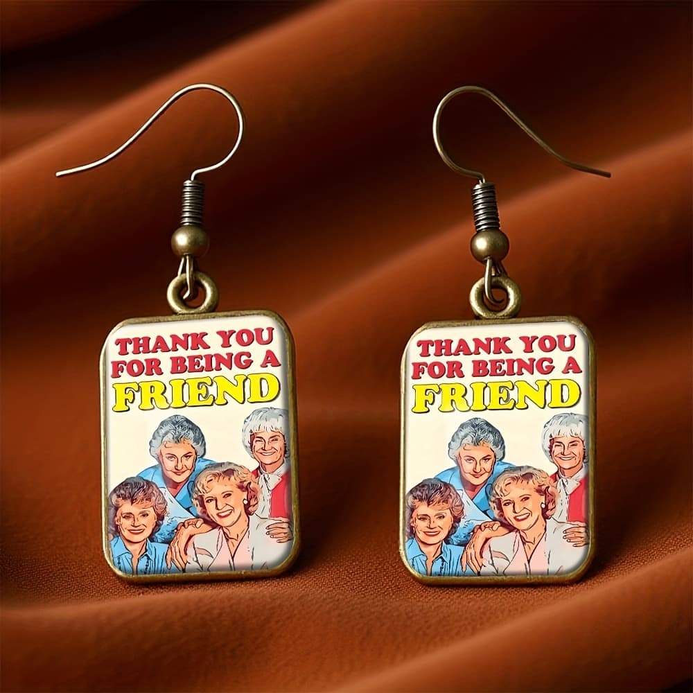 TEMU A Set Of Vintage Square Earrings Featuring Themes Of For Friendship And Gratitude, Handcrafted As A Gift For