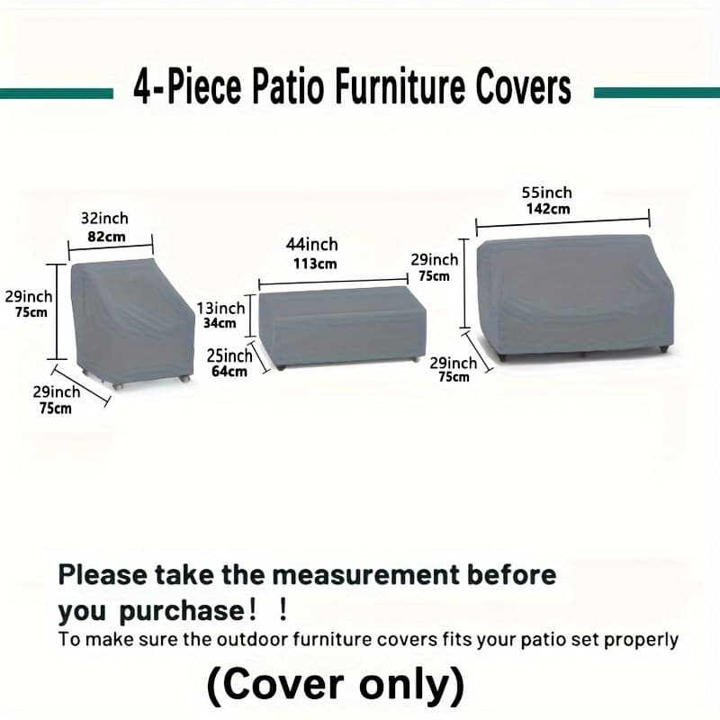 TEMU 4-pack Patio Furniture Covers, Heavy-duty Outdoor Rattan Furniture Protectors, Gray Set Of 4, Durable Protection Design