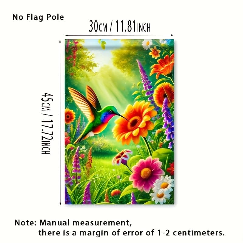 TEMU 1pc Vibrant Hummingbird Garden Flag - Polyester Outdoor Decor With Colorful Flowers, Perfect For Yard Or Garden Display