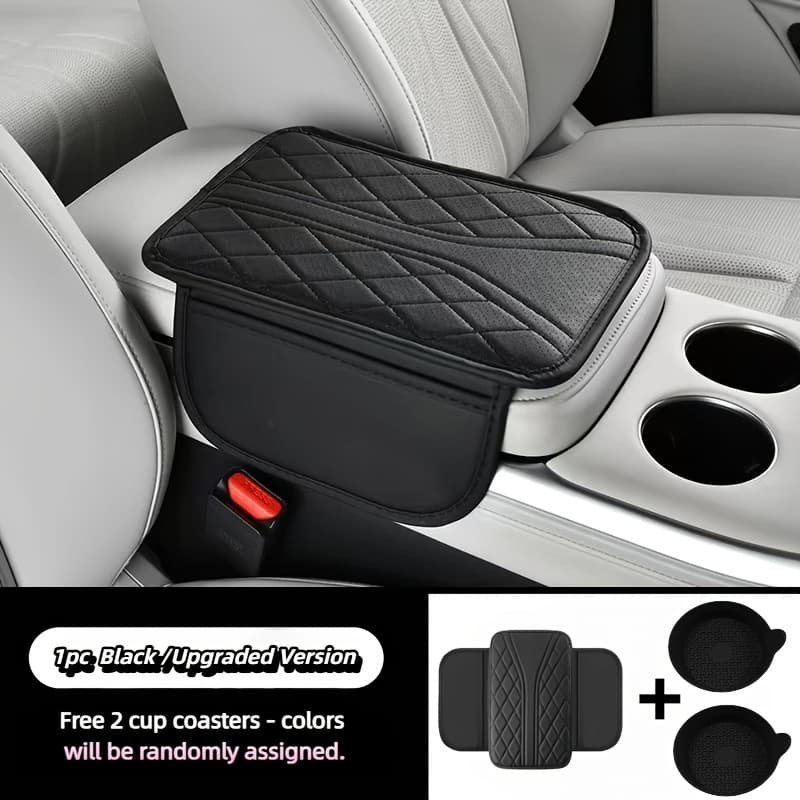 TEMU Car Armrest Box Pad Set (1 Armrest Pad + 2 Random Mats)made Of Faux Leather, Comfortable Elbow Support, Stylish Stitching Design, Universal Cars