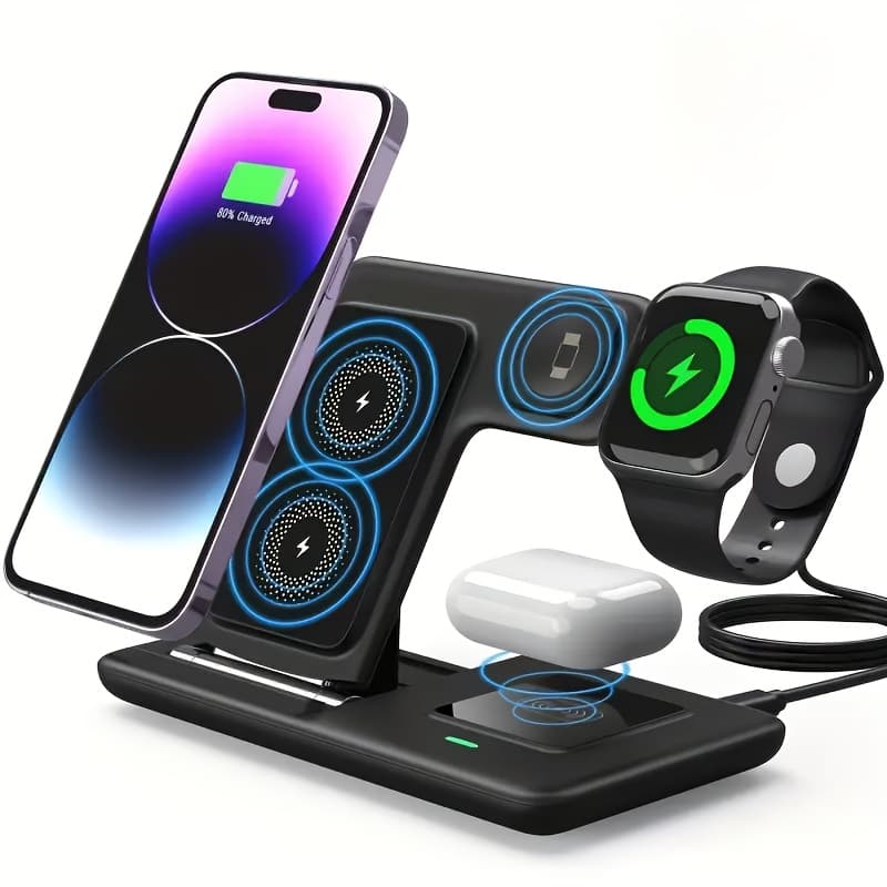 TEMU 3-in-1 Wireless Charging Station - 15w Fast Charger Stand With Qc3.0 Adapter - Suitable For Iphone 15 14 13 12 11 X 8 Pro Max/pro/mini/plus, Iwatch Ultra 9/8 7/6/5/4/3/2, Airpods 3/2