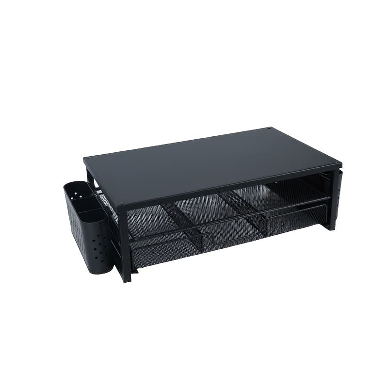 TEMU Desk Organizer And Additions, Computer Monitor Stand Riser With Drawer And 2 Pen Holders, Laptop Stand, Office Desk Additions And Organizers For Office Supplies (black And Pink)