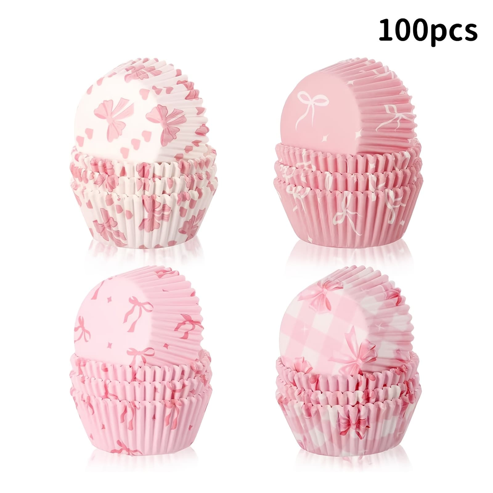 TEMU 100/200/300pcs Oil-proof Cupcake Liners, Bow Print Design, Multi-pack Assortment, Baking Paper, Standard Size Suitable For Cakes, Perfect For Christmas, Birthday, Wedding, And
