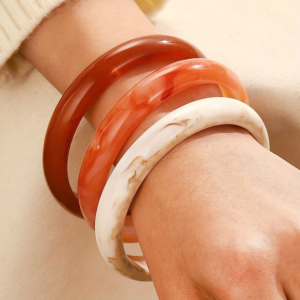 TEMU 3pcs Vintage Ombre Acrylic Bangle Set For Women