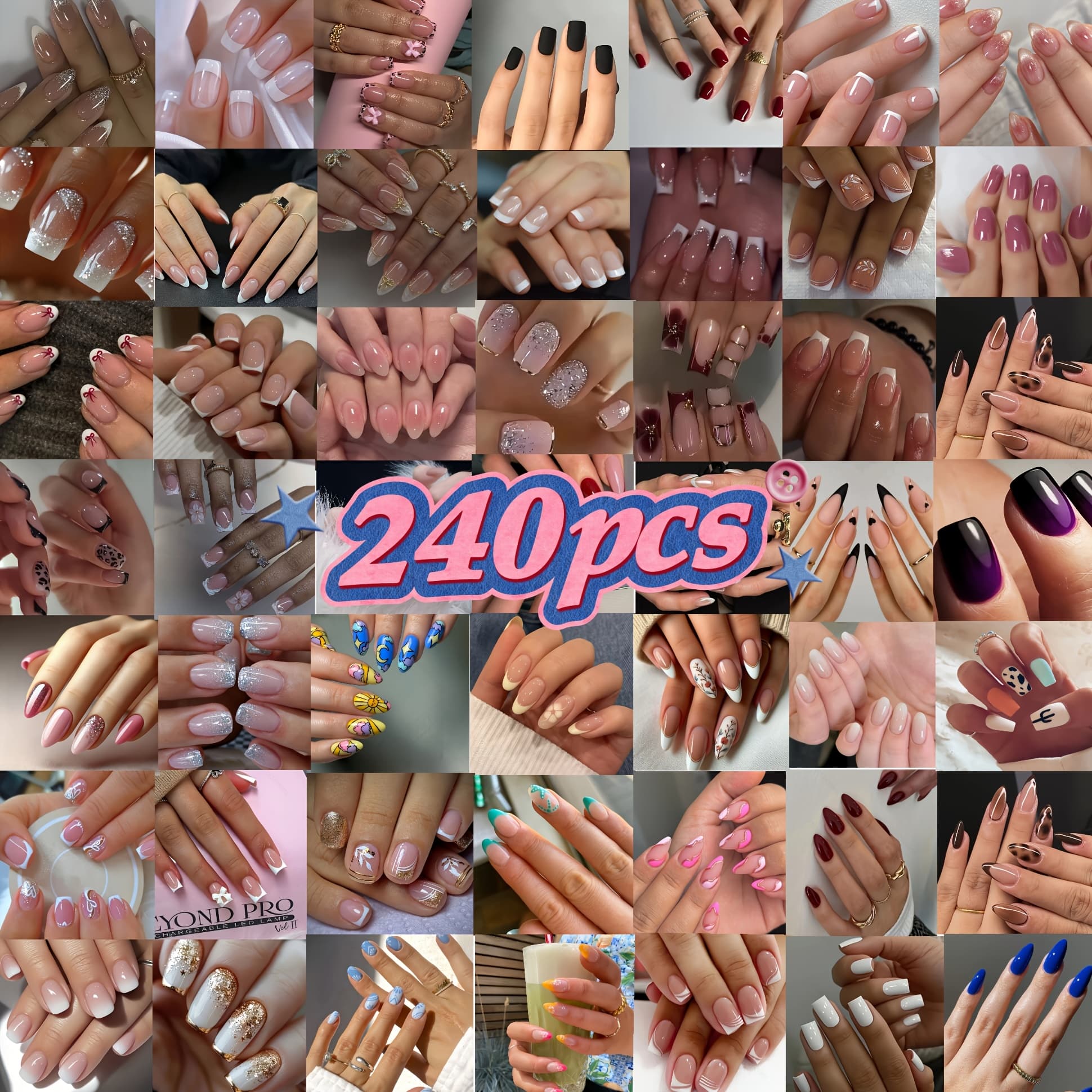 TEMU 240pcs Of Nail Art Random Combination Set, Fashionable Mixed Colors, High-quality Wearable Nail Polish, Glossy Fake Nails