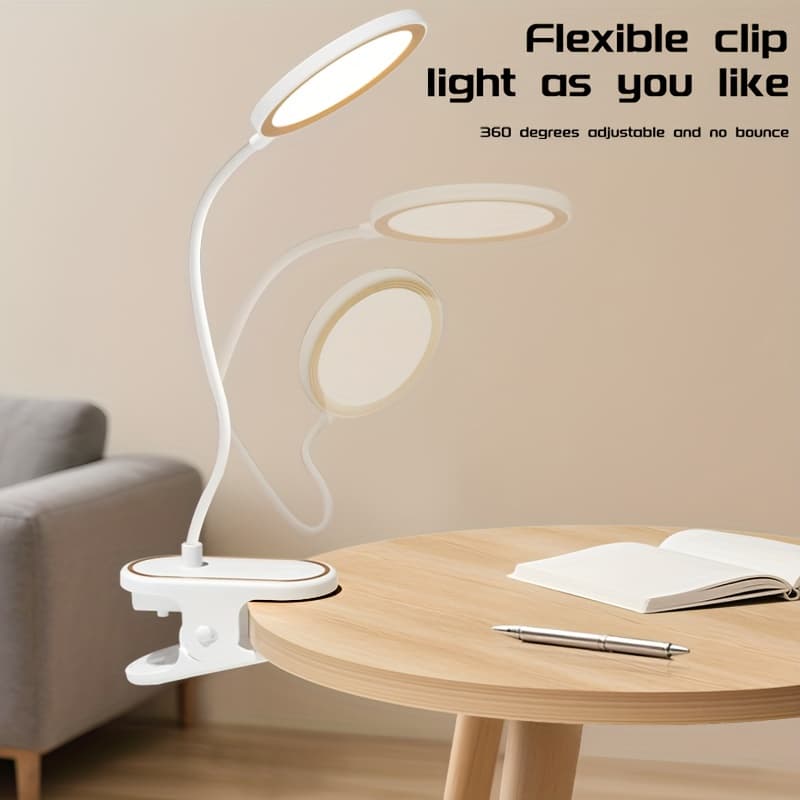 TEMU Desk Clip Lamp, Led Eye-friendly Dormitory Student Desk Lamp, Usb Three-color Switchable Reading, Manicure, Selfie, And Lighting Lamp