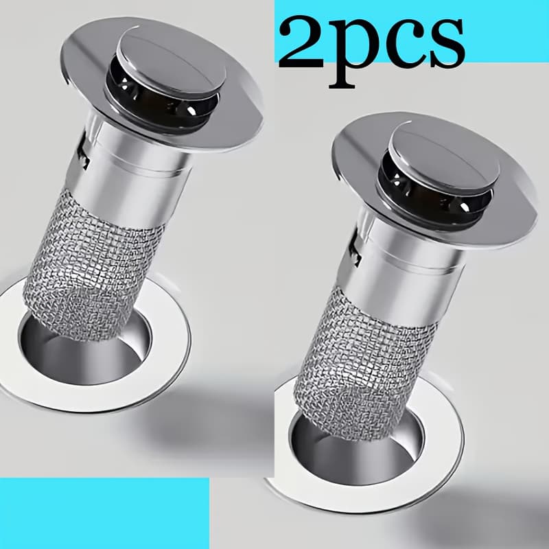 TEMU 2pcs/3pcs Sink Stopper Hair Catcher, (2/3pcs) Pop-up Sink Drain Strainer With Removable Stainless Steel Strainer Basket Hair Catcher, Bathroom Sink Strainer For Bathroom Sink Stopper Replacement