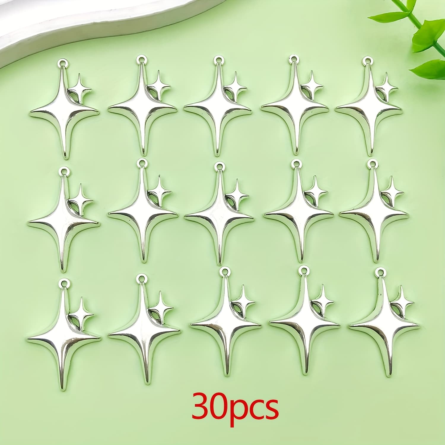 TEMU 30pcs Silvery Four-pointed Star Charm Alloy Pendant For Diy Bracelet Necklace Earrings Jewelry Making Craft Accessories 22x34mm