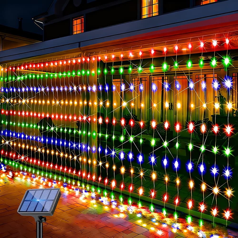 TEMU Solar Curtain Lights 300 Led, Waterfall Lights, Outdoor Decorative Lights, 8 Lighting , Solar Panel, Equipwith 300 Led Bulbs, 8 Lighting , Suitable For Outdoor Christmas Party Window Decoration