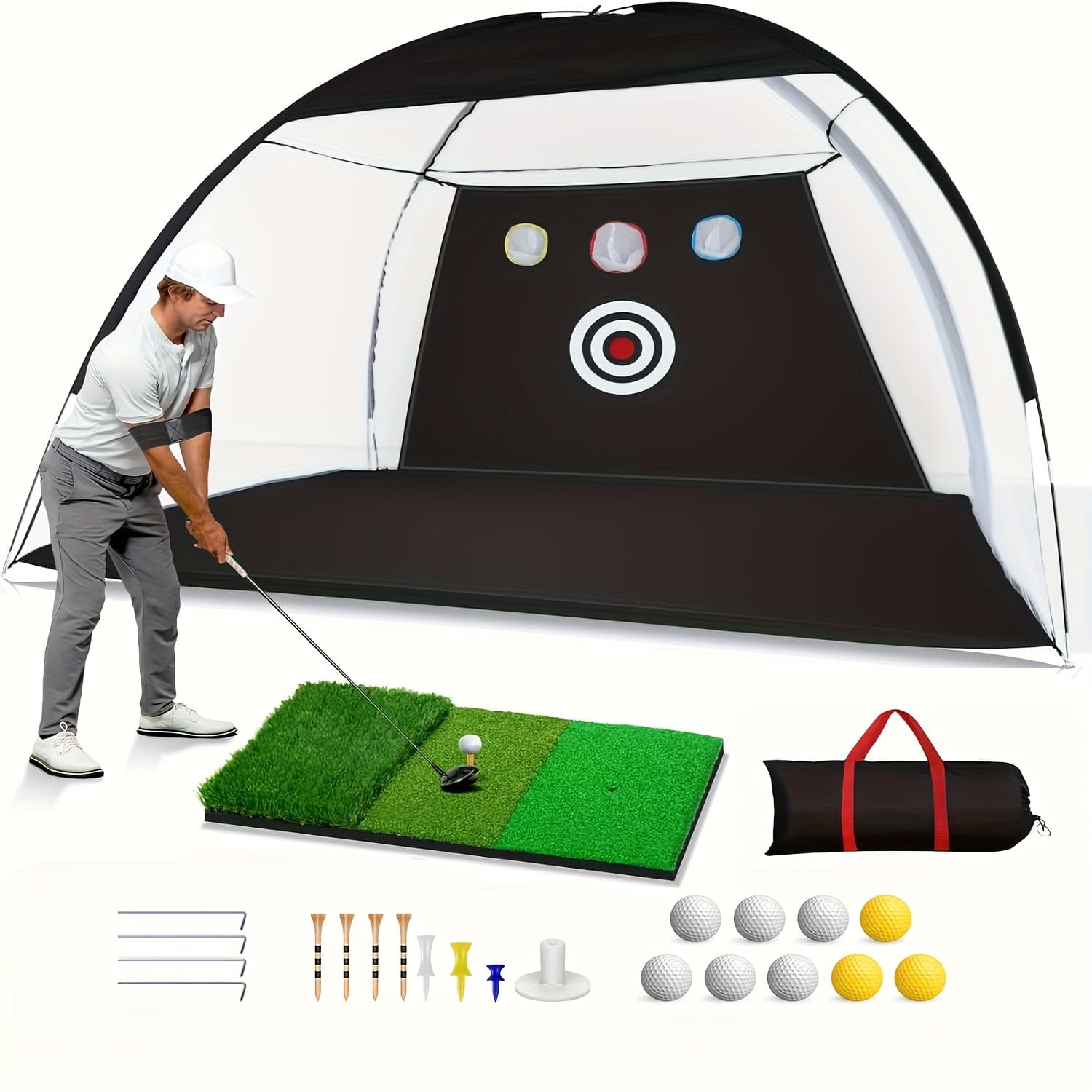 TEMU Golf Net Multiple Toy Golf Balls. 10x7ft With , Hitting Aid Nets For Backyard Driving Chipping Training Swing With Targets Outdoor Or Indoor Gifts For Men/dad/him