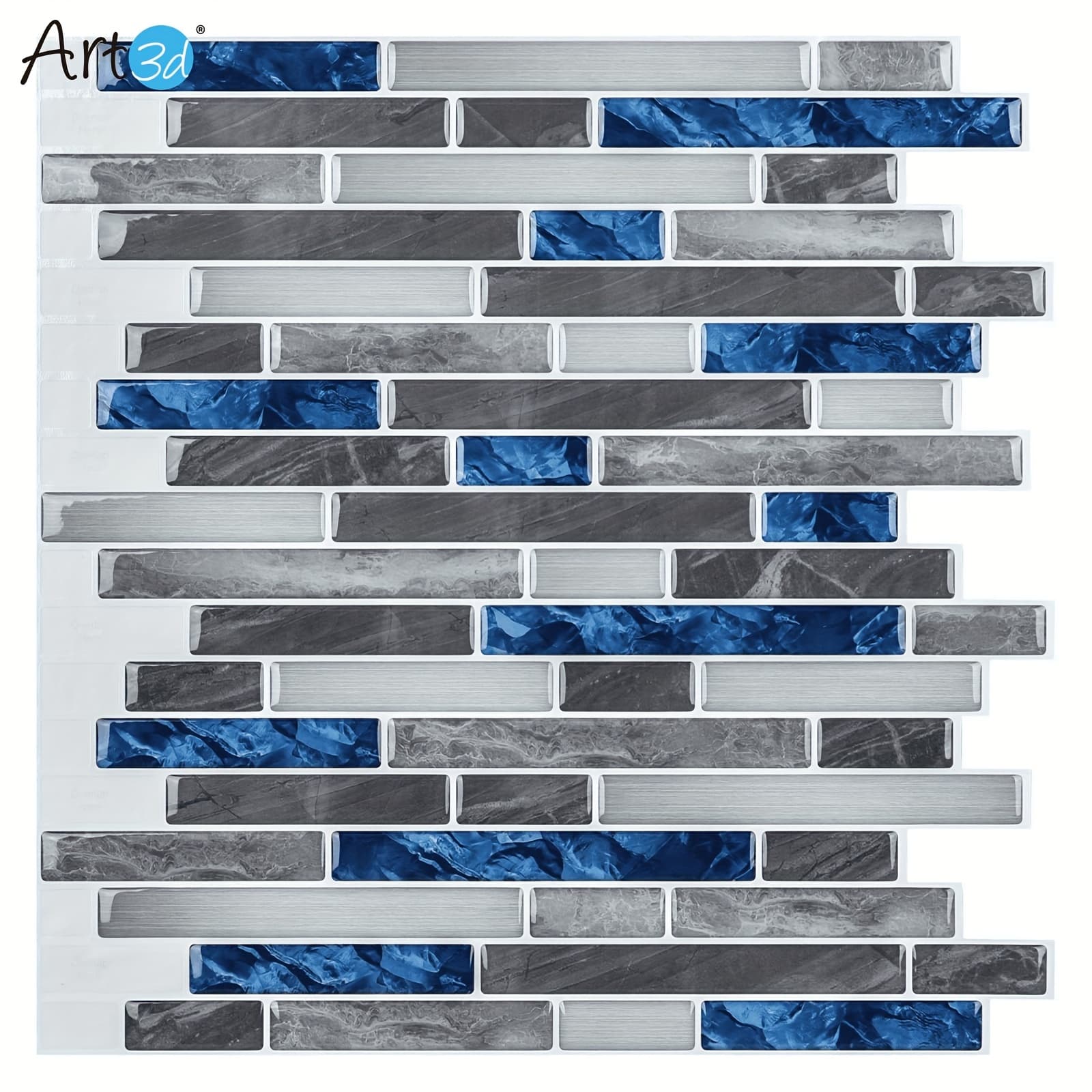 TEMU Art3d 10 Sheets 12" X 12" Peel And Stick Kitchen Backsplash Self-adhesive Wall Tile, Blue Gemstone