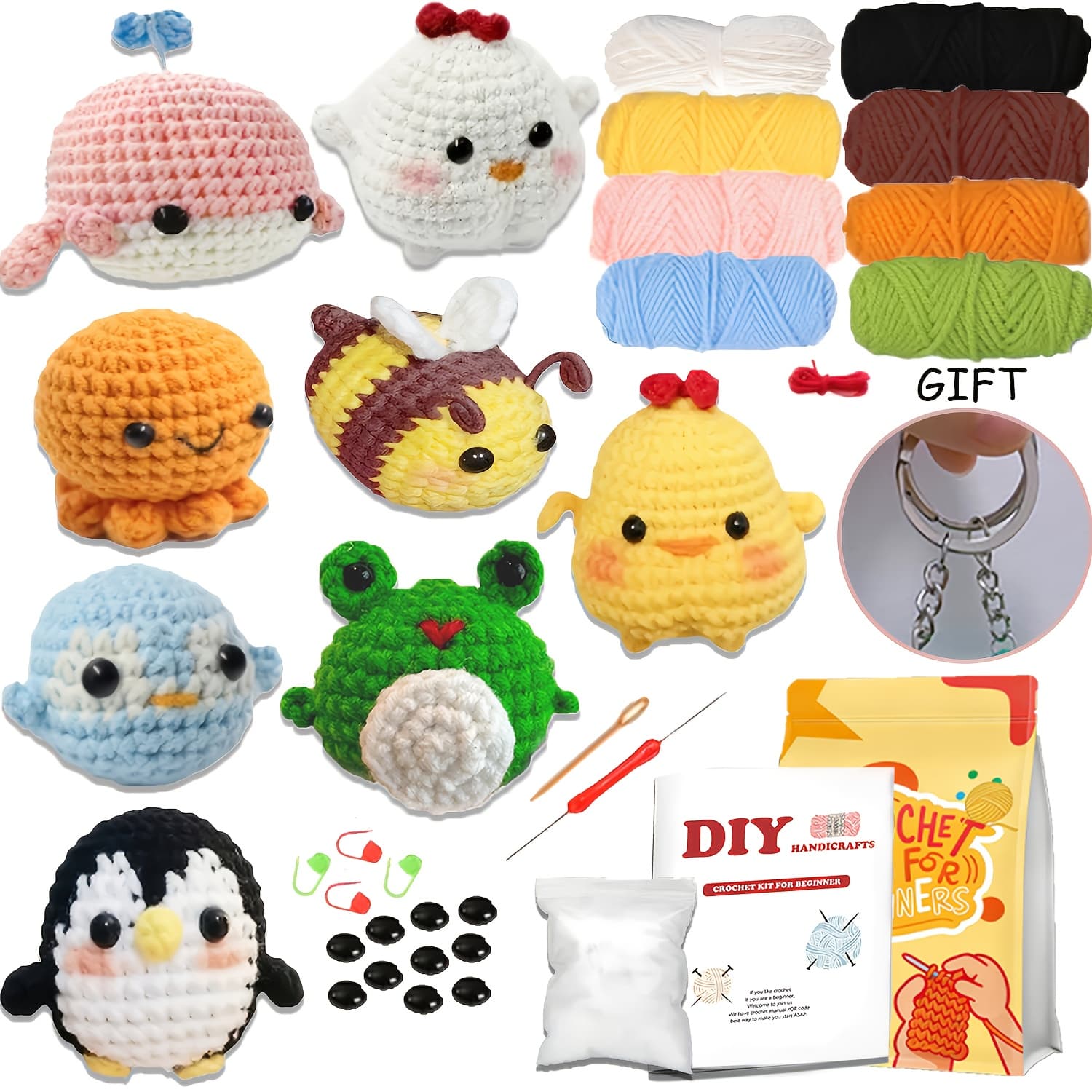 TEMU 8pcs Crochet Kit For Beginners, Crochet Animal Kit, Crochet Starter Kit With Crochet Hooks, Yarn, Instructions Video, Crochet Set For Beginners