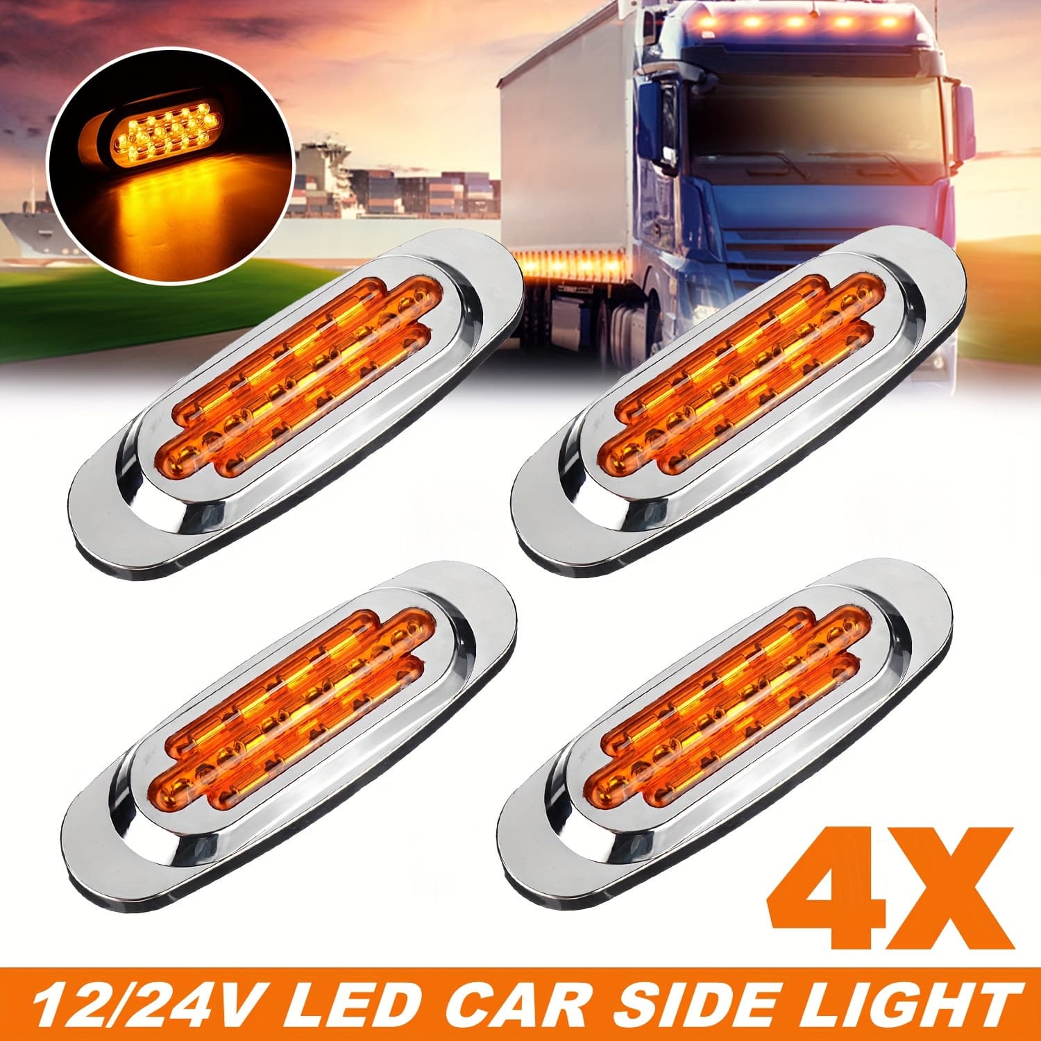 TEMU 4pcs Led Side Marker Lights For Trucks & Trailers - 16 Leds, ( On + Flash), Fits 12-24v Vehicles - In Amber, White, Red, , Green