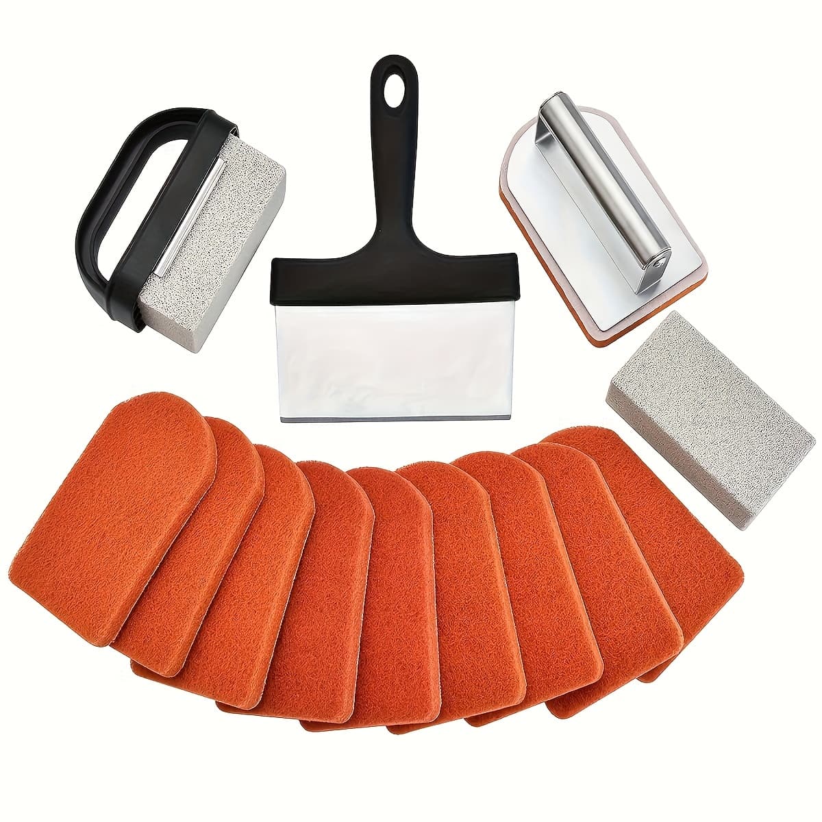 TEMU Griddle Cleaning Kit For Blackstone 15pcs - Heavy Duty Grill Cleaner Kit With Grill Stone, Griddle Scraper, & Griddle Brush With Stainless Steel Handle Flat Top Cleaning Kit