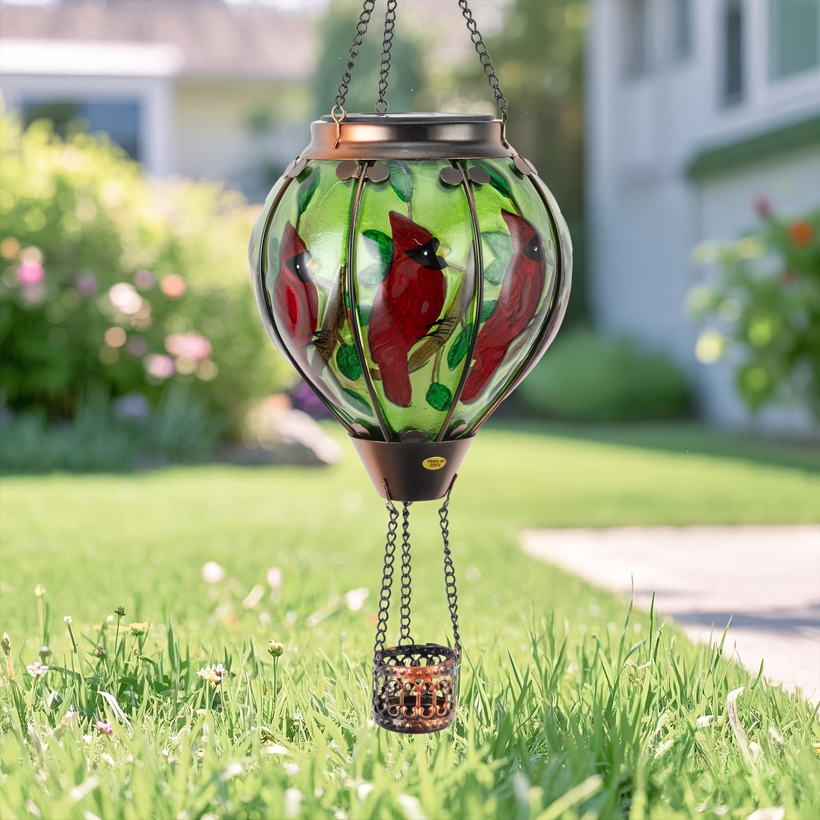 TEMU Hot Air Balloon Solar Lamp - Hanging Led Decorative Lights, Ip44 Waterproof Outdoor Solar Lamp With Glass & Metal Frame, Suitable For Decorating Gardens, Yards & , Bird Gifts For Women Mom