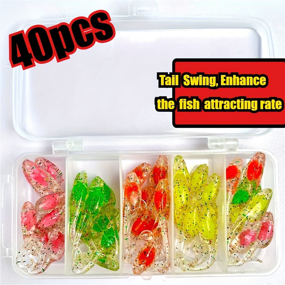 TEMU Crappie Jigs Lure Kit, Crappie Lures Crappie Jig Heads Hooks Soft Plastic Fishing Lures Split-tail Grub Baits For Crappie Fishing Panfish Lures 40pcs