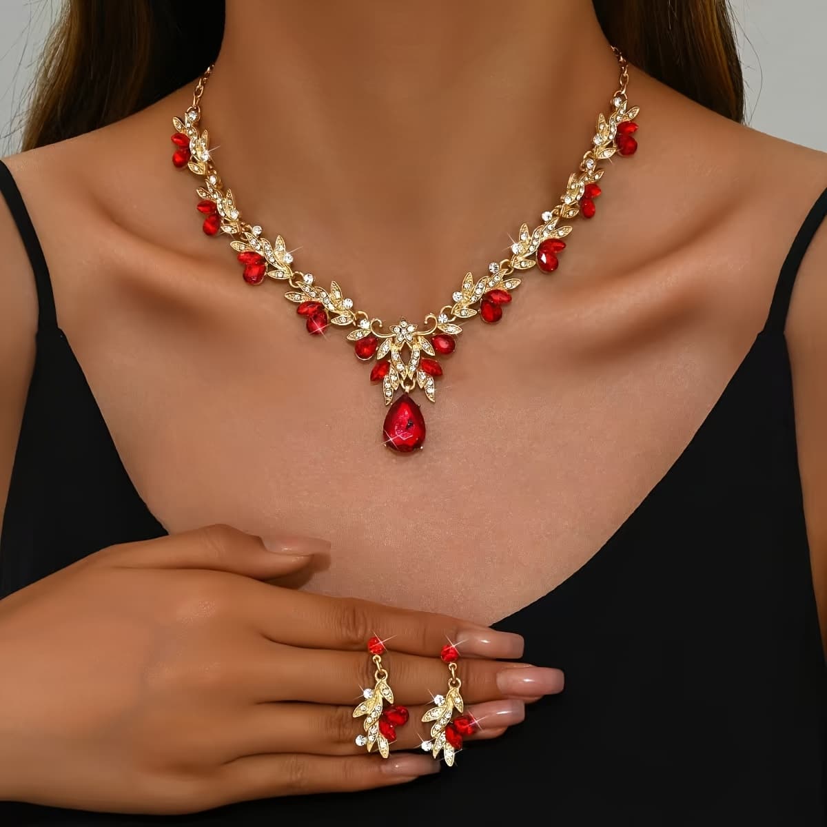 TEMU Elegant And Fashionable 2pcs Necklace And Earring Set, A And Luxurious Bridal Wedding Accessory, Suitable For Daily Wear, Balls, Parties, Music Festivals, And Gifts