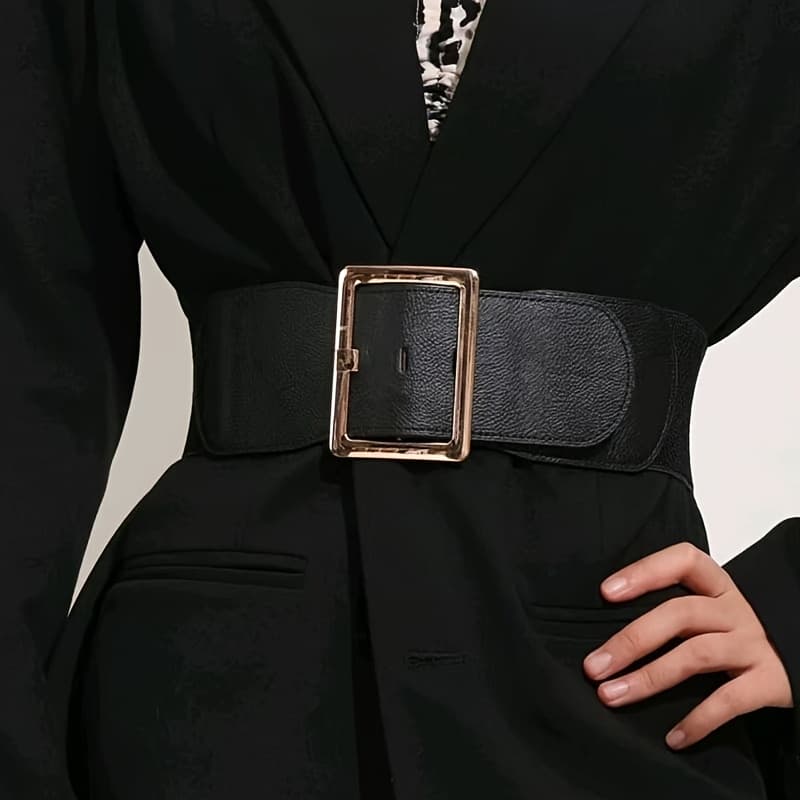 TEMU 1pc Black Women's Elastic Wide Belt