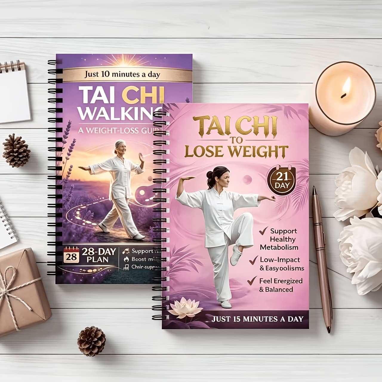 TEMU The 2pcs 28-day Exercise Plan, Designed For The Elderly, On Tai Chi Walking For Weight Loss. A Low- Exercise That Promotes Balance And Manage Weight