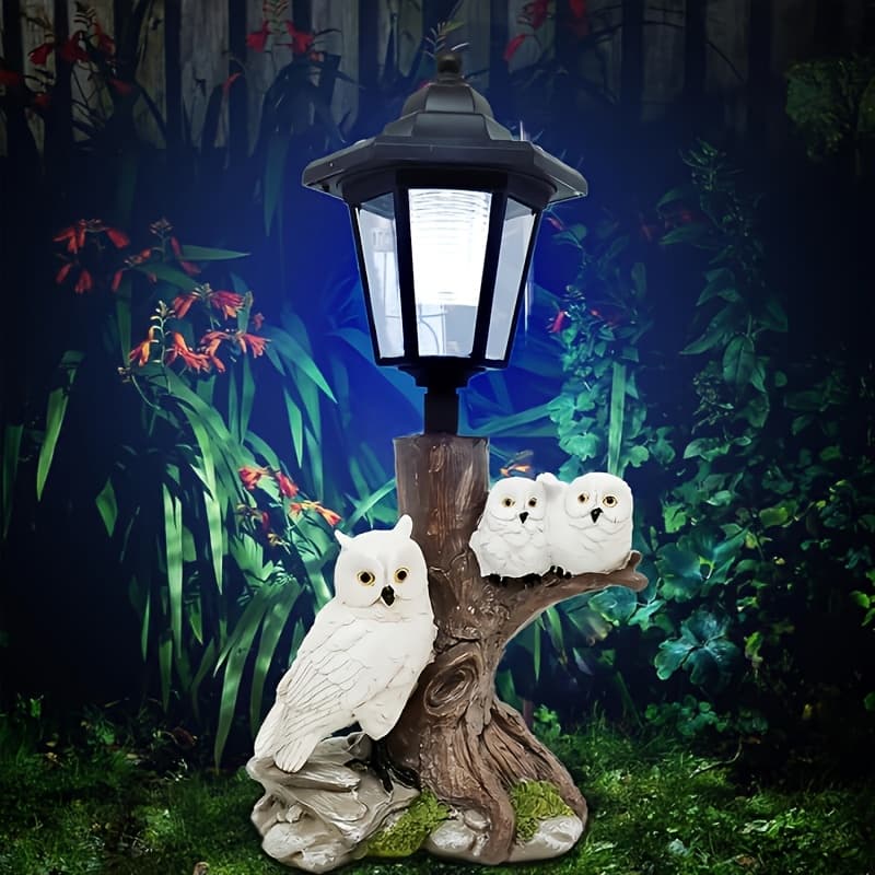 TEMU 1pc Owl Statue Outdoor Led Solar Powered Outdoor Light Lamps, Resin Bird Figurine For Outdoor Garden Yard Lawn Decor