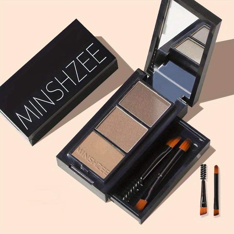 TEMU 3-color Eyebrow Powder Set With Brushes, , Non-makeup-bleeding, Long-lasting And Natural Makeup Effect, Portable For Travel, For Daily Use, For