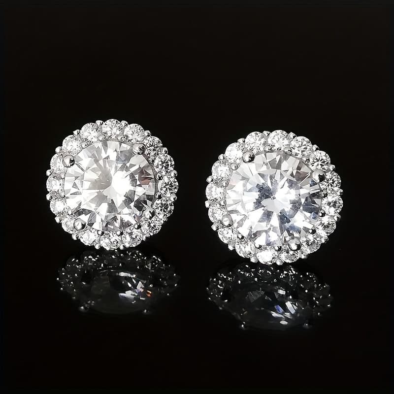 TEMU 1pair 12mm Ultra Sparkling Synthetic Cubic Zirconiaia Earrings For European And American Men's Hip Hop Earrings, High End Jewelry Accessories For Men And Women