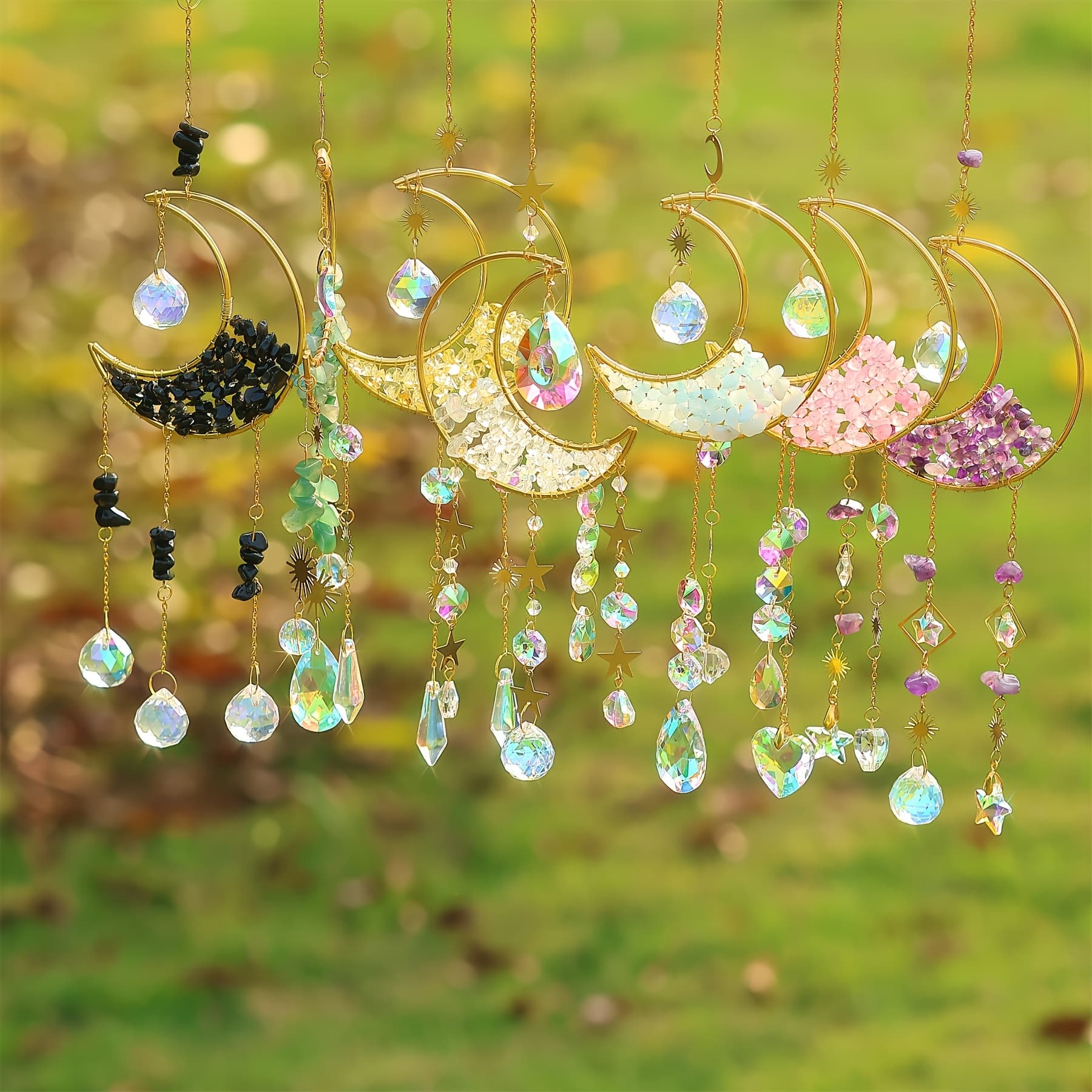 TEMU 7 Natural Stone Catchers With Natural Gemstones And Hourglass, Glass Decorations, Suitable For Home Garden Windows, Party Gifts