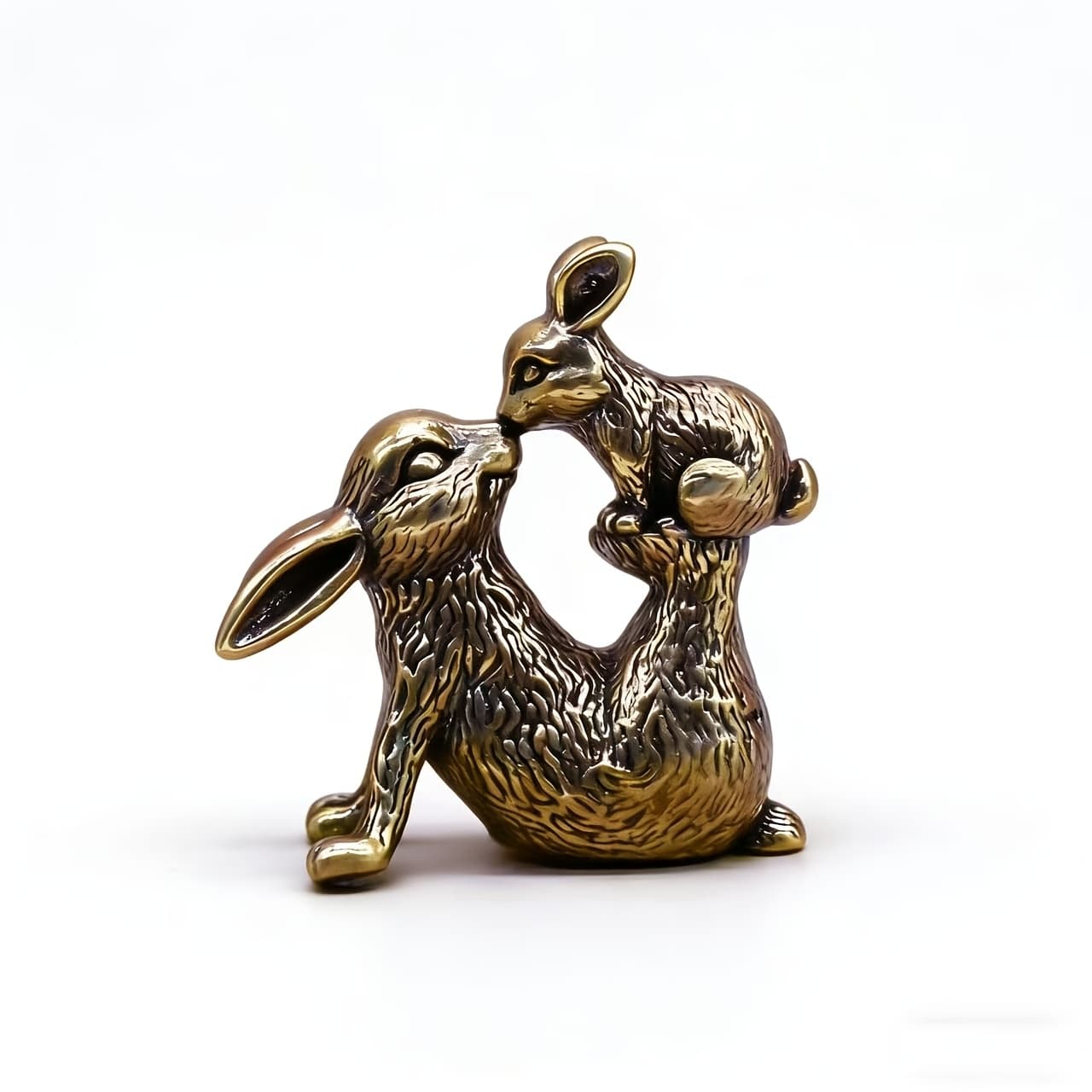 TEMU Solid Brass Mother Rabbit And Statue Set-vintage Style Desktop Decoration, Fun Scene Ornaments For Home And Office